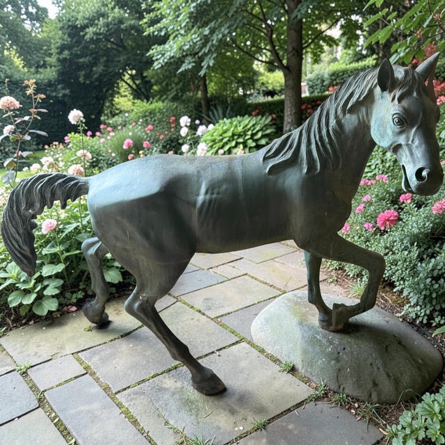 Italian Late 20th Century Italian Style Bronze Grand Trotter Horse Garden Statue / Interior Sculpture For Sale - Image 3 of 5