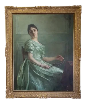 1890 Berthe Burgkan Signed Framed Antique Portrait Woman Oil on Canvas Painting