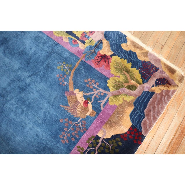 Art Deco Zabihi Collection Blue Chinese Art Deco Rug For Sale - Image 3 of 18