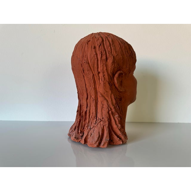 Vintage Terracotta Sculpture Bust of a Young Girl For Sale - Image 4 of 10