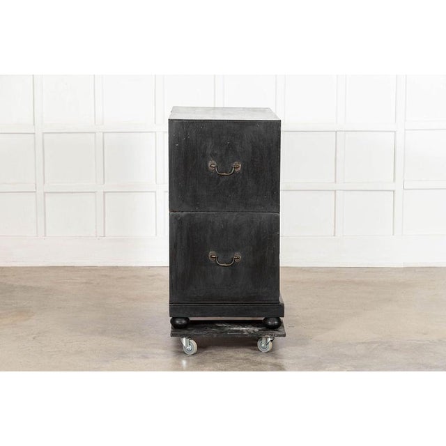 Wood Large 19th Century English Ebonised Teak Campaign Chest Drawers, 1880 For Sale - Image 7 of 16