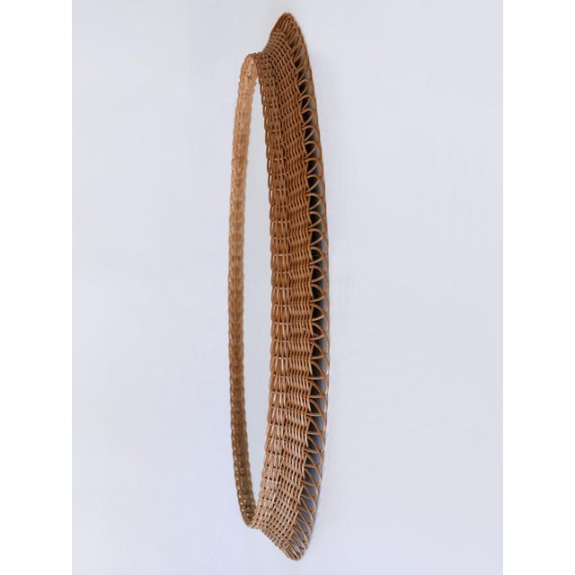 Tan Mid-Century Modern Rattan Oval Wall Mirror Germany, 1960s For Sale - Image 8 of 18