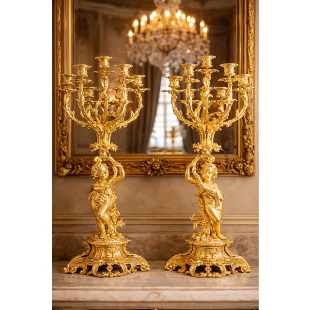 1840s French Louis XV Ormolu Bronze Clock Set - 3 PCS For Sale - Image 4 of 11