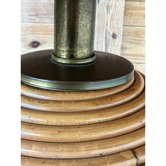 Wood Vintage Pencil Rattan Table Lamp With Crab Finial & Woven Shade For Sale - Image 7 of 12