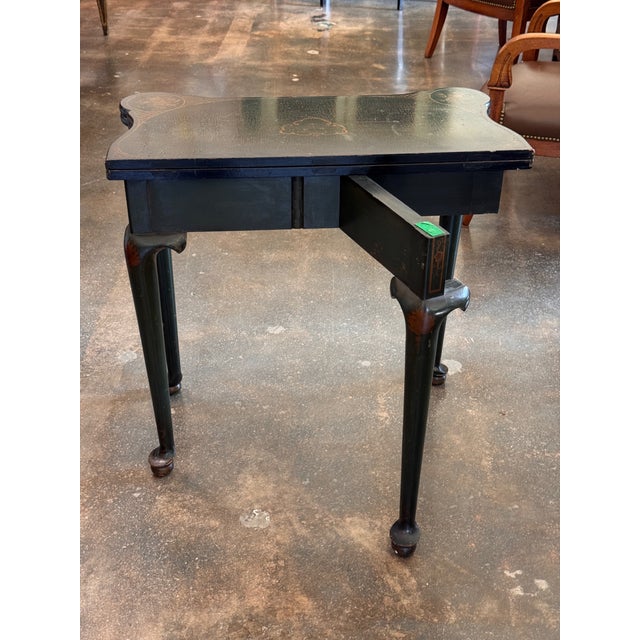 19th Century English Green Lacquer Chinoiserie Flip-Top Game Table For Sale - Image 12 of 18