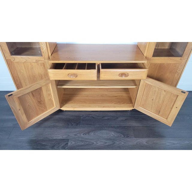 Wood Tall Windsor Glazed Display Cabinet attributed to Lucian Ercolani for Ercol, 1990s For Sale - Image 7 of 17