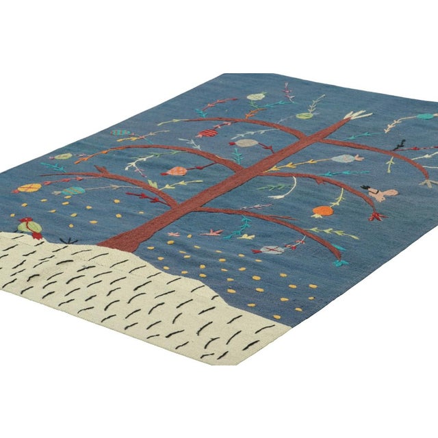 Rug & Kilim Rug & Kilim’s Suzani Style Kilim in Blue With Polychrome Tree and Bird Pictorial For Sale - Image 4 of 7