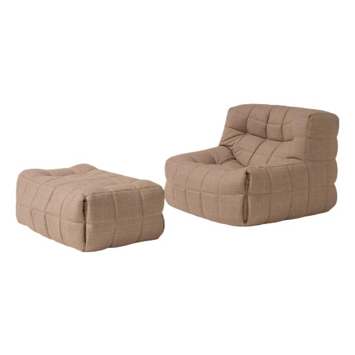 Set of Kashima Lounge Chair and Ottoman by Michel Ducaroy for Ligne Roset, France, 1970s, Set of 2 For Sale