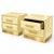 A pair of contemporary italian bedside tables in a warm butter-yellow murano glass finish, with polished brass edging and...