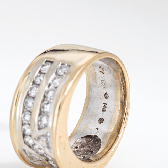 Metal 80s Vintage 1.25ct Diamond Cigar Band 14k Yellow Gold Sz 7 Ring Mixed Cuts For Sale - Image 7 of 7
