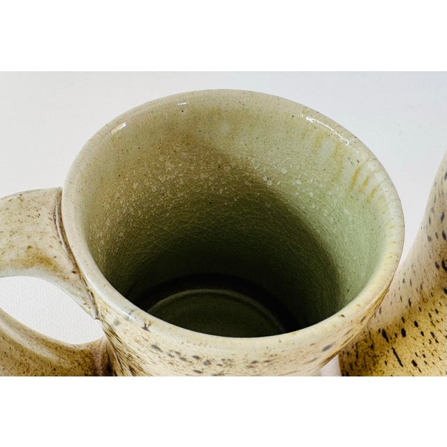 1990s Art Studio Pottery Brown Speckled Handled Mugs, a Pair For Sale - Image 4 of 7