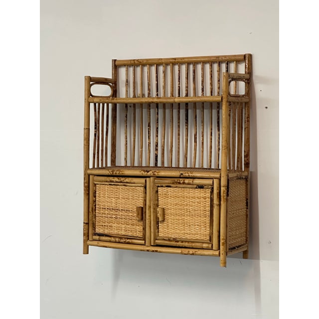 English 1970s British Colonial Style Burnt Bamboo and Cane Hanging Cabinet/ Shelf For Sale - Image 3 of 9