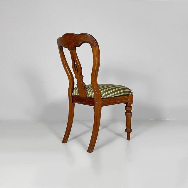 Antique Italian Wood and Colored Striped Silk Chairs, 1850s, Set of 4 For Sale - Image 13 of 18