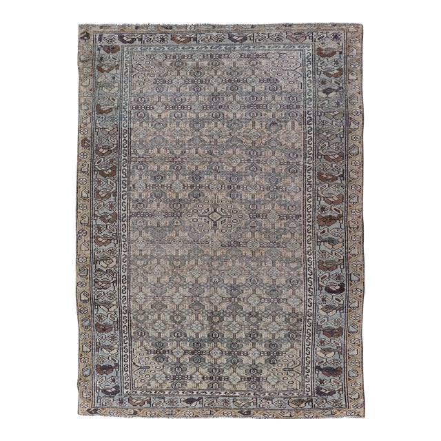 Antique Persian Malayer Rug With Intricate All-Over Geometric Design in Muted Earthy Tones 3'3"x4'9" For Sale