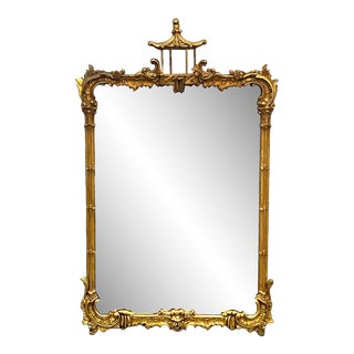 Vintage Chinese Chippendale Style Gilt Wood Pagoda Wall Mirror For Sale