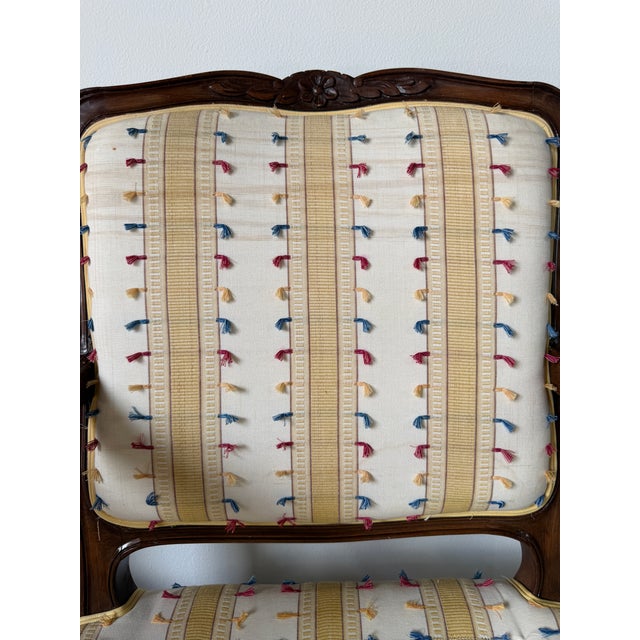 Vintage Louis XV Style French Provincial Walnut Upholstered Armchairs - A Pair For Sale - Image 11 of 17