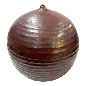1980's Oxblood Stoneware Ridged Vessel With Nipple Top Opening - Ken Edwards Montana Potter