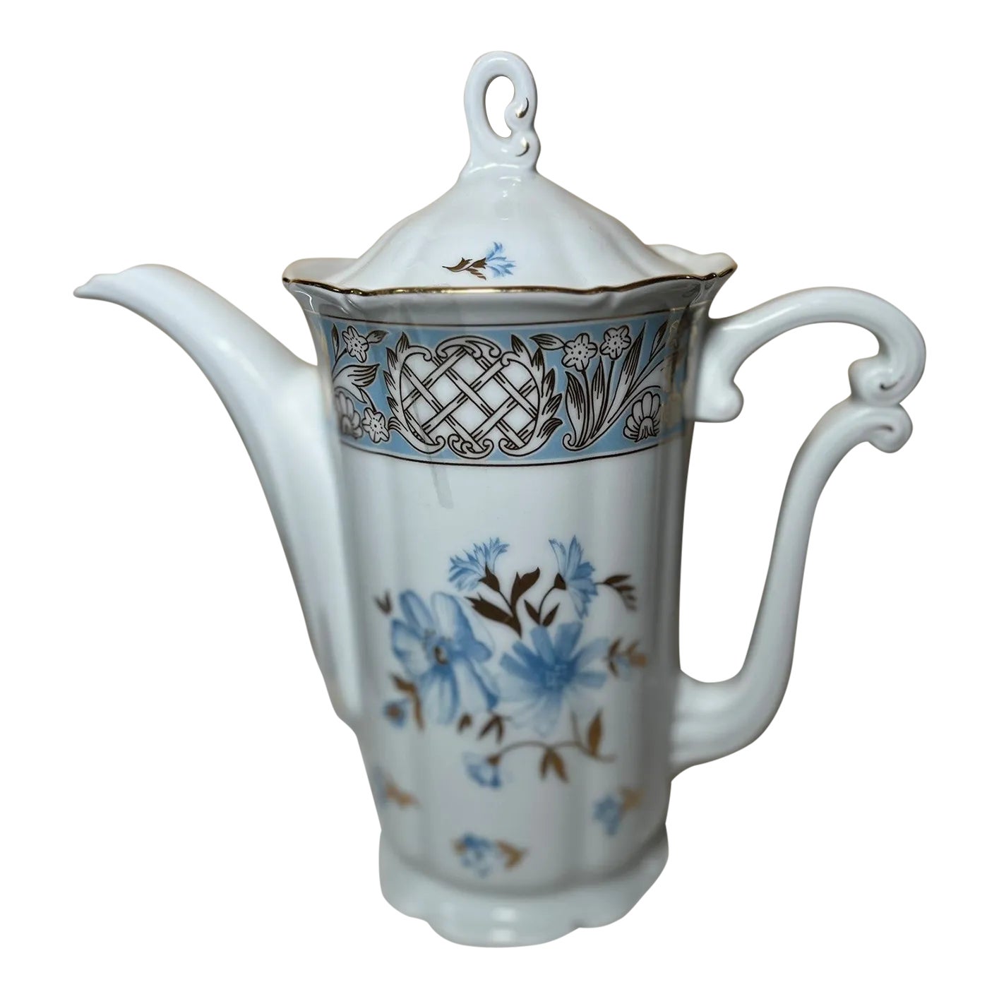 1970s Haas & Czjzek Czech Coffee/Tea Pot - Embossed Rim, Blue