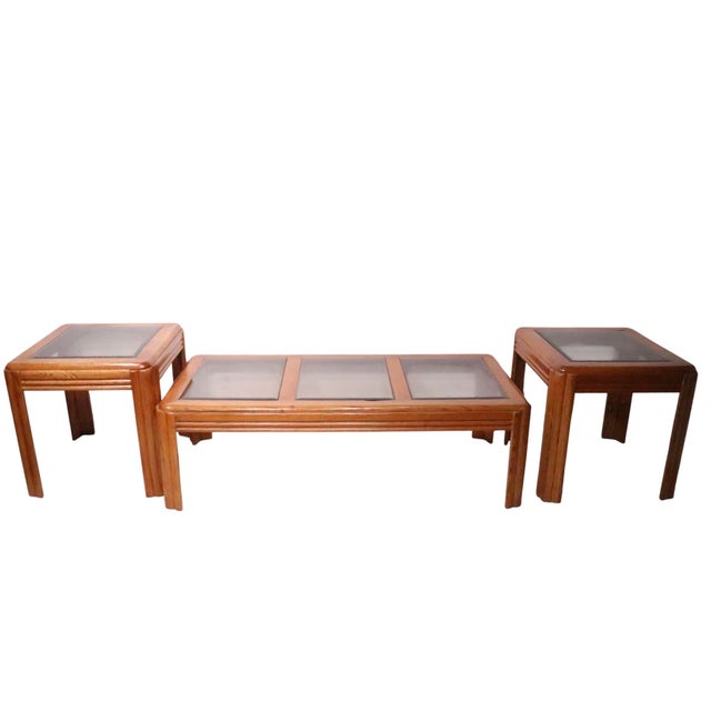 Brown Late 20th Century Post Modern Oak and Glass Coffee Table For Sale - Image 8 of 9