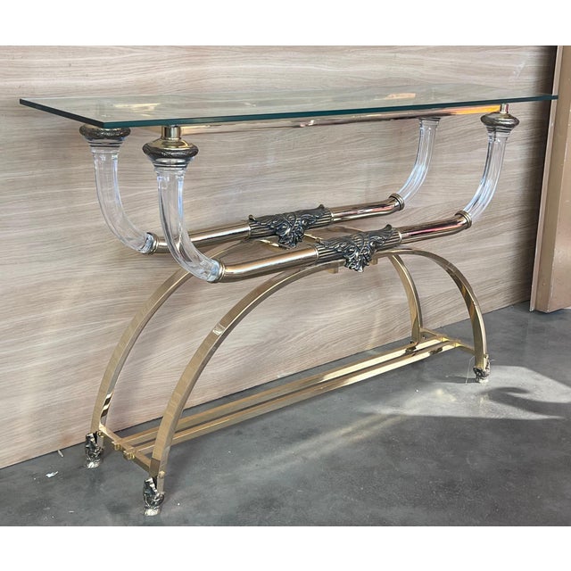 Claude Dalle Style Console Table with Glass Top, Lucite and Bronze