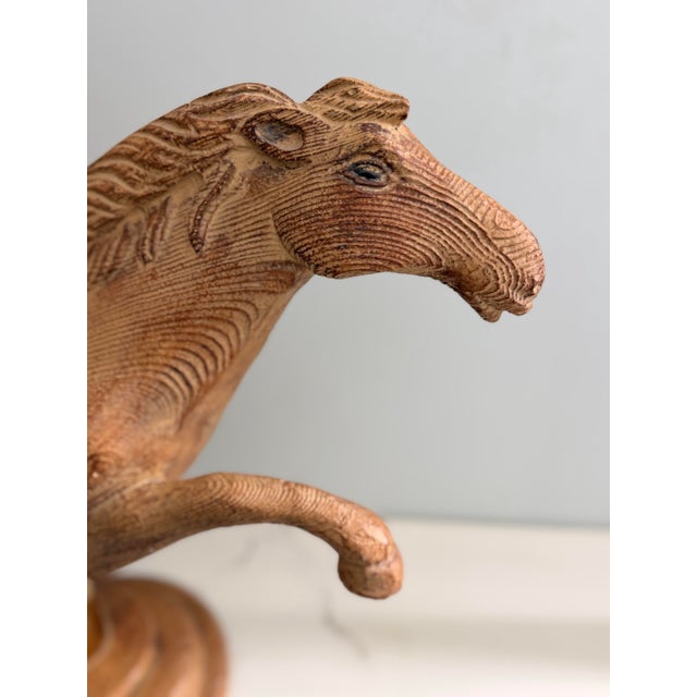 Wood Vintage Hand Carved Large Stallion Wood Sculpture Equestrian Decor. For Sale - Image 7 of 11