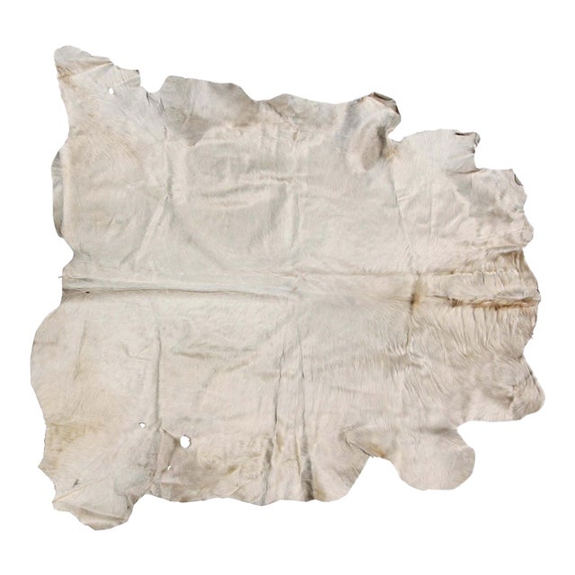 Hand-Crafted White Cowhide Rug from Argentina, Folk Art Style, 1980 For Sale