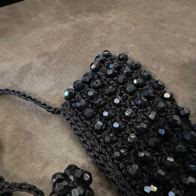 1930s Woven Jet-Black Faceted Crystals Italian Multi-Strand Necklace For Sale - Image 16 of 18