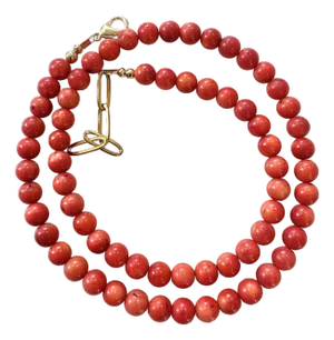 Coral Beaded Necklace With Gold Tone Clasp