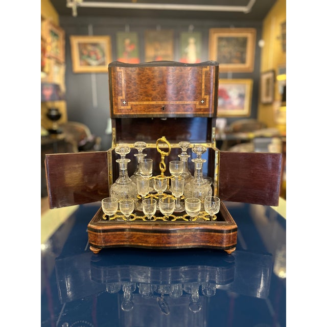 19th Century Walnut Burl Liquor Cabinet, Set of 21 For Sale - Image 5 of 14