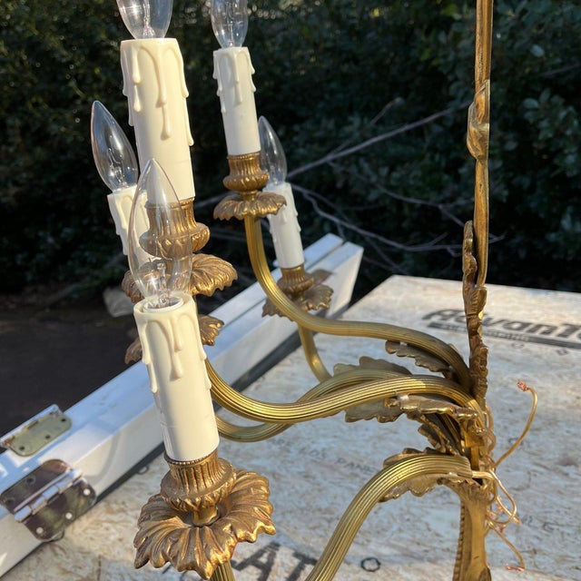 Vintage Gilt Bronze Rococò Style Five-Arm Acanthus Leaf Wall Sconces—A Pair For Sale In New York - Image 6 of 6