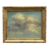 Contemporary Petite Cloud Oil Painting in Vintage Frame For Sale