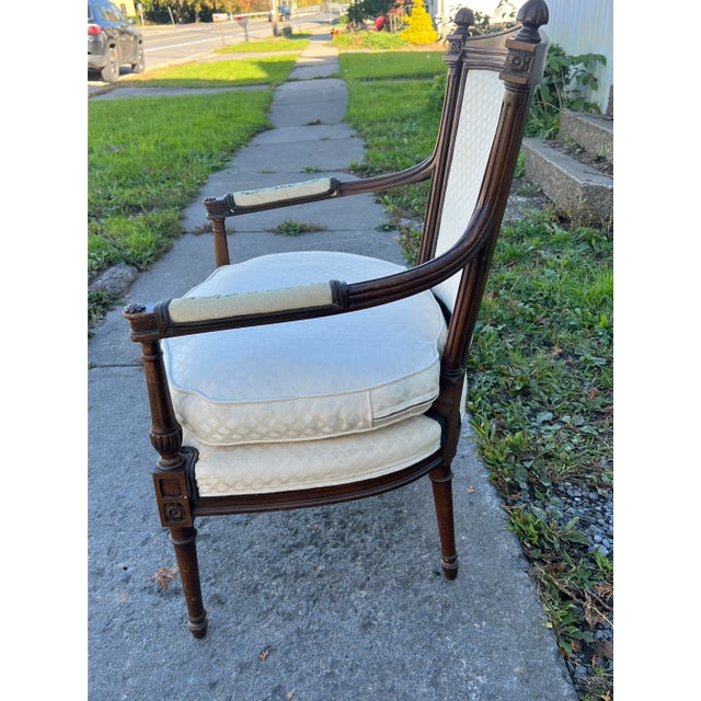 Brown Vintage French Provincial Arm Side Chair For Sale - Image 8 of 10