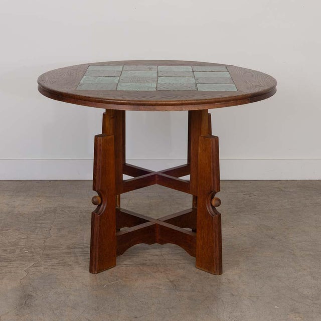 1950s French Adjustable Oak and Tile Table by Guillerme Et Chambron For Sale - Image 12 of 17