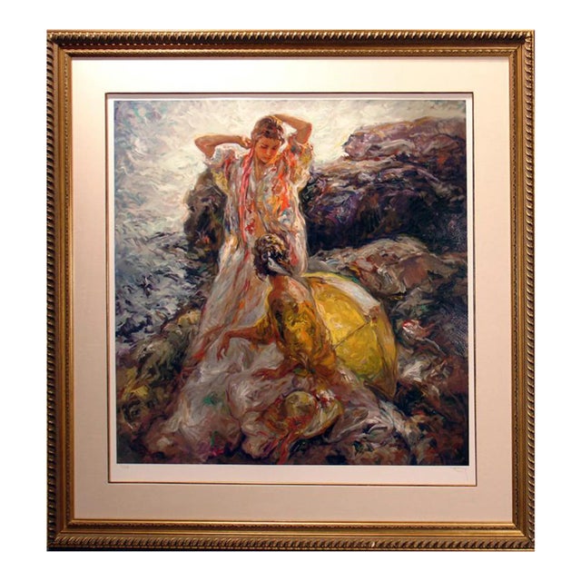 Royo "Cala en Mallorca" Spain, Hand Signed & Numbered Art, Ocean Flower For Sale