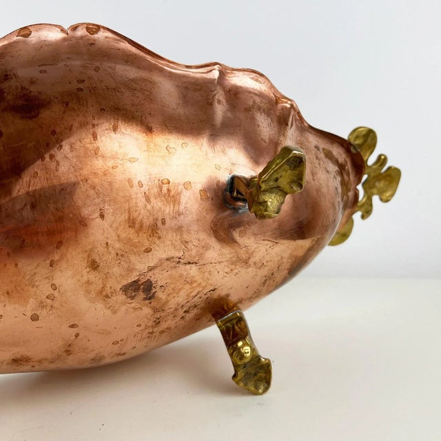 Copper Italian Copper Dish with Brass Handles with Footed Bowl, 1930s For Sale - Image 8 of 11