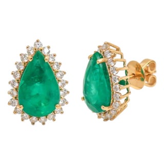 Natural Zambian High Quality Diamond Earring in 18k Gold For Sale