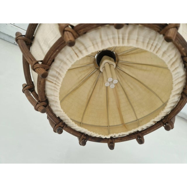 Wood Mid-Century Scandinavian Textile and Bamboo Pendant Lamp, 1960s For Sale - Image 7 of 12
