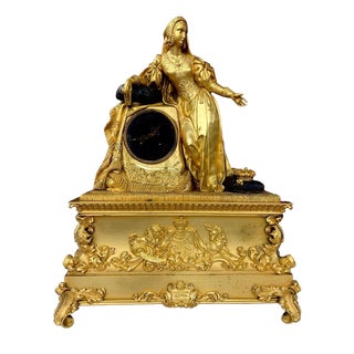 Antique French Clock in Gilded Bronze, 1850 For Sale