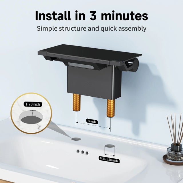 Contemporary 4-Inch Matte Black Dual-Handle Vessel Sink Faucet With Shelf For Sale - Image 3 of 10