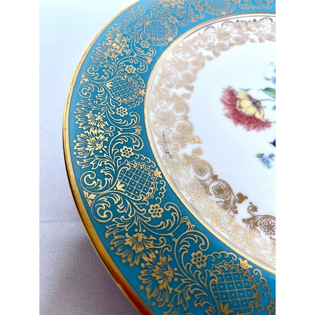 1940s Vintage 1930s Rosenthal Germany Turquoise & Gold Encrusted Porcelain Dinner Plate For Sale - Image 5 of 7