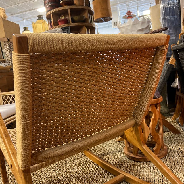Boho Chic Teak and Natural Rope Rocking Chair | Chairish