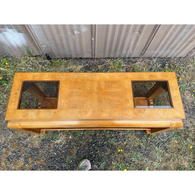 Burlwood and Smoked Glass Couch/Trestle Table Attributed to Schnadig Intl and James Mont For Sale - Image 9 of 12