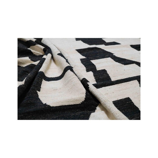 Textile Black & White Handknotted Modern Wool Rug For Sale - Image 7 of 7
