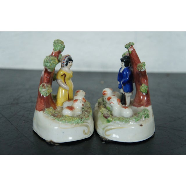 Mid 19th Century Antique Mid 19th Century Dudson English Staffordshire Pearlware Bocage Shepherd Figures - Set of 2 For Sale - Image 5 of 13
