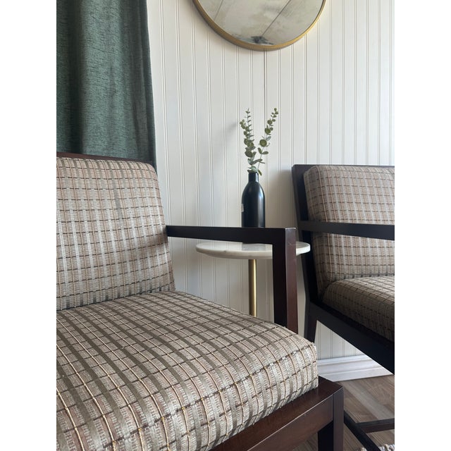 Wood Pair of Contemporary Armchairs by HBF – Walnut Frames & Geometric Upholstery, 2000 For Sale - Image 7 of 10