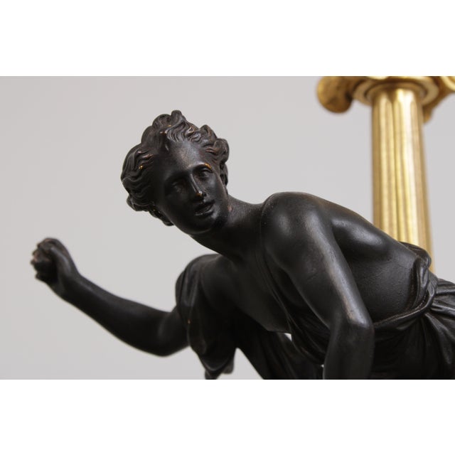Stone Antique French Empire Figural Bronze & Marble Figural Lamps - a Pair For Sale - Image 7 of 18