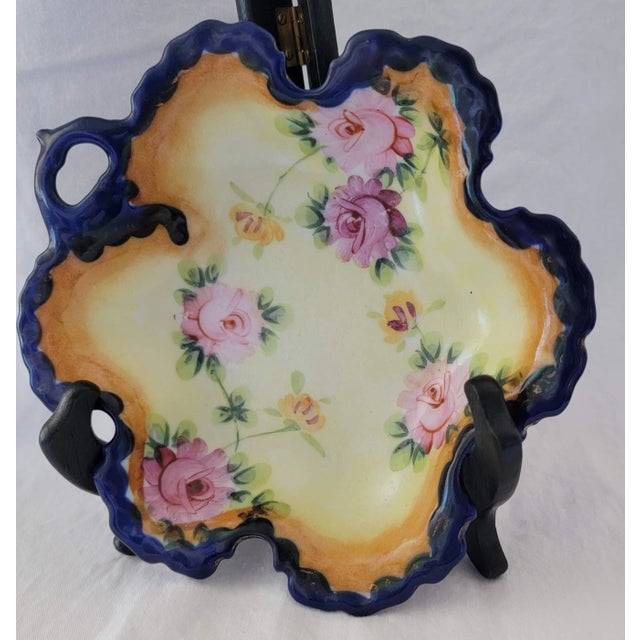 Circa 1870 "Pre-Nippon" Japan Bon Bon or Candy Dish. This is hand painted with lovely roses and has lots of Cobalt glaze...