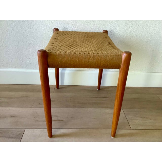 Niels Moller Late 20th Century Danish Modern N. Møller Model 80a Teak Stool With Woven Textile Seat, Denmark For Sale - Image 4 of 12