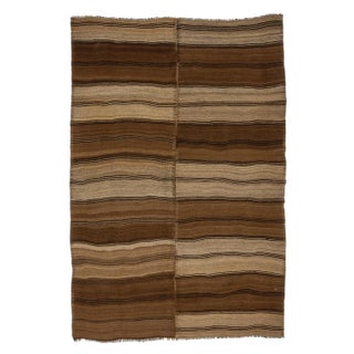1960s Vintage Striped Brown Natural Kilim Rug- 6′ × 8′4″ For Sale