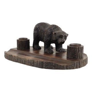 Large Antique Black Forest Bear Pen Holder and Inkwell, 1890s For Sale